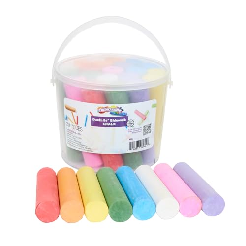 Colorations Washable Sidewalk Chalk in Storage Bucket, 20 Pieces, 8 Assorted Colors, Driveway Chalk for Kids, Oudoor Chalk, Kids Dustless Chalk, Homeschool, Home School Use