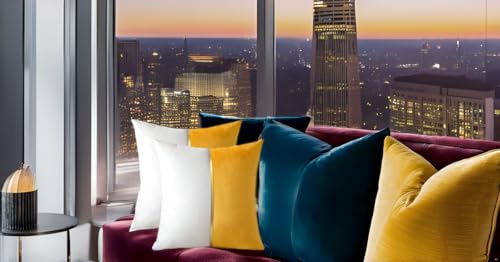 Image of HIMS Velvet Sofa Pillow Cover Set of 2, Luxury Cushion Cover 24 inch x 24 inch for Decorative Living Room Sofa Bedroom Car (24x24 Inch, Yellow)
