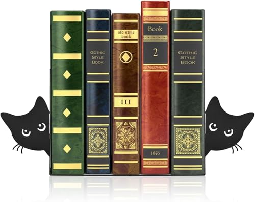 CTDMJ Lot de 2 serre-livres en métal avec chat qui regarde - 18 x 15 x 8 cm - Noir - Décoration de bibliothèque - Pour la maison, le bureau, l'école, les amoureux des chats
