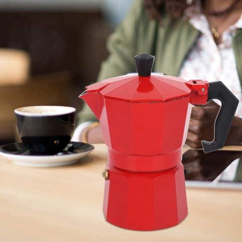 Image of Aluminium Espresso Coffee Maker, Moka Express 3 Cups Espresso Maker /Percolator /Stovetop /Filter Coffee Maker for Italian Mocha Coffee Moka Pot (130 ML, Red)