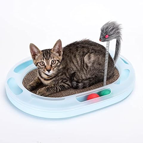 Nobleza Cat Scratcher, Cat Scratching Board Toy with 2 Balls & 1 Cat Spring Wand, Durable 4 in 1 Scratchers Pad Bed for Indoor Cats, High Density Corrugated Scratch Cardboard, Size 42*31*5.5 cm Cover