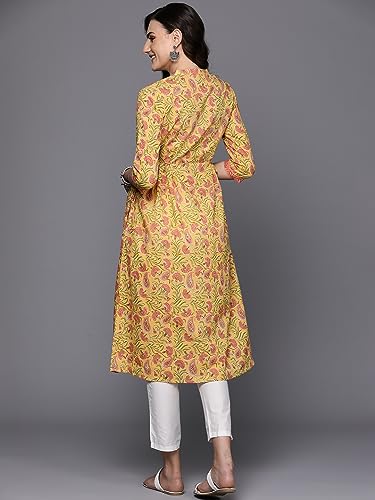 Image of INDO ERA Women's Cotton Regular Fit Floral Printed A-Line Kurta (23ERE3876)