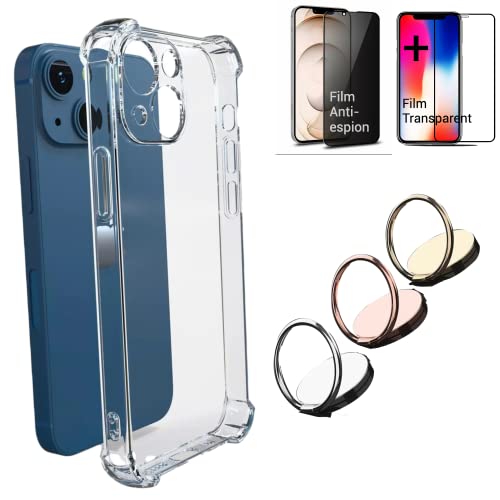 Coque Compatible avec iPhone 13 +1 Protecteur écran Transparent Verre Trempé,1 Protection Anti-Espion Verre trempé,1 Housse de Protection Ultra-Léger et Résistant,Coque iPhone Cover