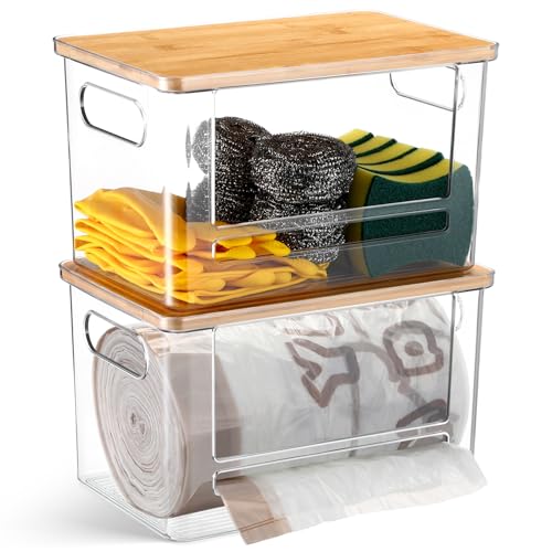 Teenyyou 2 Pcs Stackable Storage Containers with Bamboo Top Handles