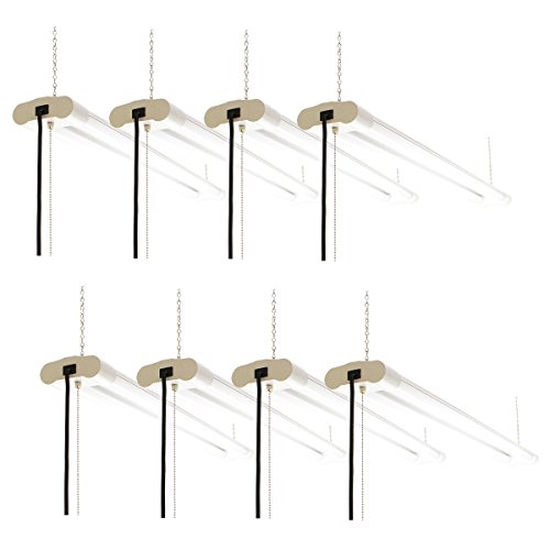 【ACコンセントに差込む電源コード付きで配線工事不要】チェーン吊下式器具一体形直管2灯LEDライト 消費電力40Wで一般蛍光灯40形x2灯相当の明るさ 3300lm プルスイッチ付 10台まで連結可能 【昼白色】(8台セット) ショップライト リュウド R