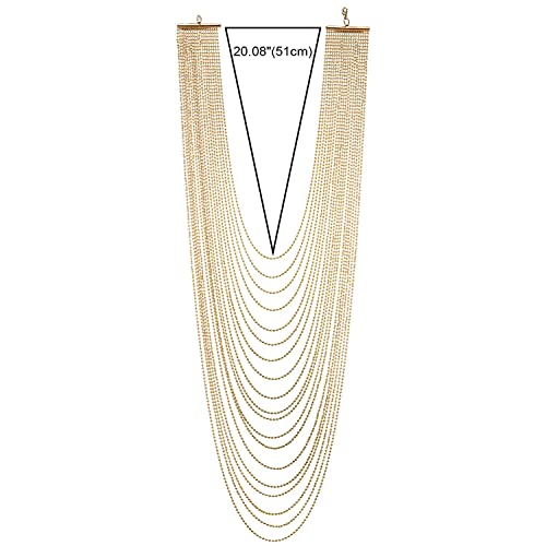 COOLSTEELANDBEYOND Long Statement Necklace Waterfall Multi-Strand Ball Chains Pendant, Dress Prom Party3