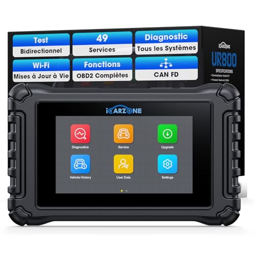 ICARZONE UR800 Bidirectionnel Valise Diagnostic Auto Multimarque, 49+36 Réinitialisation, Tous Les Systèmes, Réapprentissage TCM/ECM/Vilebrequin, Codage ECU...