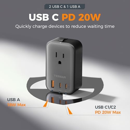 TESSAN Travel Adapter 009, PD 20W Universal Power Adapter 2 USB C 1 USB A - 4