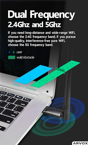 Image of ARVOX AX900 900 Mbps WiFi-6 Wireless Network USB Adapter for Desktop PC with 2.4Ghz /5Ghz High Gain Dual Band 5 Dbi Antenna Wi-Fi, Supports Windows 11 /10 /8.1 /8 /7 /Xp, Mac Os 10.15 and Earlier