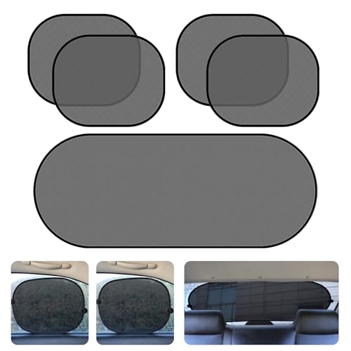 5-Piece Car Window Sun Shade Set with Suction Cups, Full Coverage Mesh Screens for UV Protection...