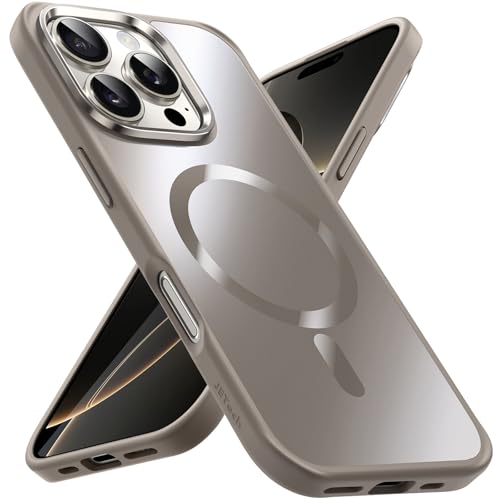 JETech Cover Magnetica per iPhone 16 Pro Max 6,9 Pollici Compatibile con MagSafe, Lustro Metallico di Lusso Opaca Posteriore Sottile Antiurto Placcatura Cellulare Custodia (Titanio Naturale)