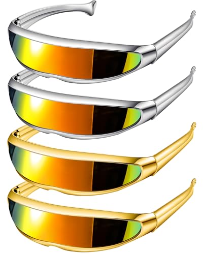 Image of 4 Pairs Futuristic Narrow Cyclops Sunglasses Robot Space Costume Color Mirrored Lens