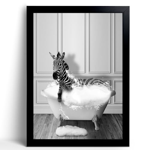 calmart Funny Decor Wall Art - Stampa artistica da parete con immagini zebrate, cartello divertente con animali, opera d'arte incorniciata per WC