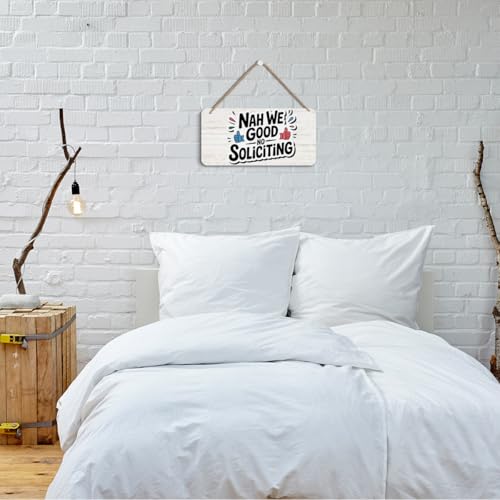 Image of Funny Wooden Wall Sign Decor, Nah We Good No Soliciting Wall Signs Plaques, Humorous Artwork Hanging Sign for Front Door Porch Home Farmhouse Entryway Decoration, 12 x 6 Inch