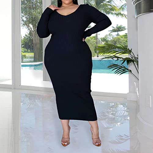 Image of Women's Plus Size Sexy Long Sleeve Maxi Sweater Off Shoulder Knit Dress