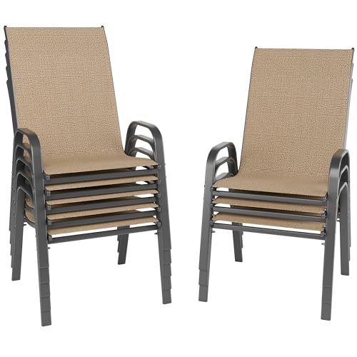 Image of Patio Chairs Set of 8, Outdoor Dining Chairs Stackable for All Weather, Breathable Metal Modern Outside Furniture Chair for Pool Side, Garden, Backyard Deck, Brown