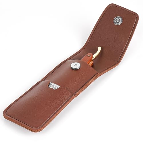 Linkidea Portable Storage Bag for Men's Straight Edge Razors, Shaving Holder Case, Travel Razor Case Compatible with Fusion 5 ProGlide, Mach 3, and Most Straight Edge Shavers (Brown)