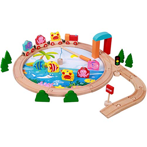 TOYS Holzeisenbahn Set Spielzeug/Holzeisenbahn, Oval Starter Set, Holzbrücke Eisenbahn Set für Kleinkinder Anfänger…