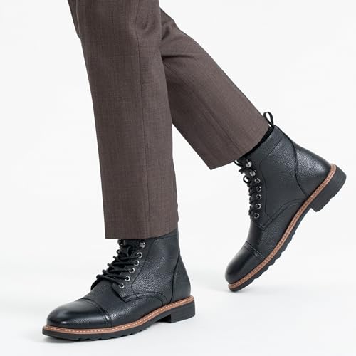 Image of Jousen Leather Boots for Men Dress Retro Classic Design Mens Boots Cap Toe Boot Black Rubber Sole