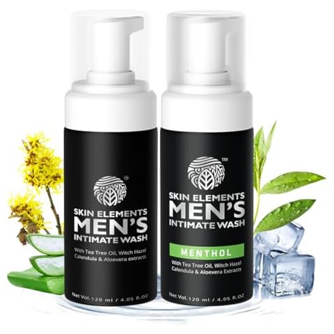 Skin Elements Intimate Wash for Men Combo | Tea Tree Oil & Menthol | pH Balanced Foaming Hygiene Wash | Prevents Itching, Irritation & Bad Odor | 120 ml | Pack of 2 | Cover