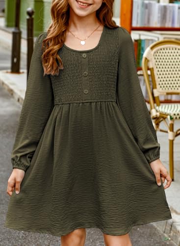 blibean Tween Girls Smocked Dresses Semi Formal Outfits with Pockets Size 6-15 Years4