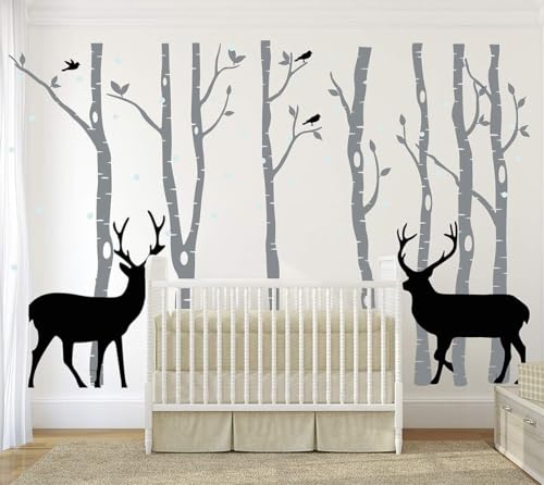 Vinilo decorativo bosque infantil - ciervo y abedul miniatura 5