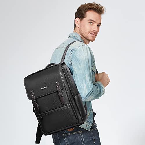 Cluci Men Genuine Leather Backpack 15.6 Inch Laptop Backpack Business Travel Large Vintage Office Bag Flap Shoulder Bags Black #TOP1