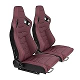 Racing 2 Pcs Reclinable Bucket Seats with 2 Sliders, Adjustable PU Leather Universal Sport Seats for Cars (Claret, 37.0