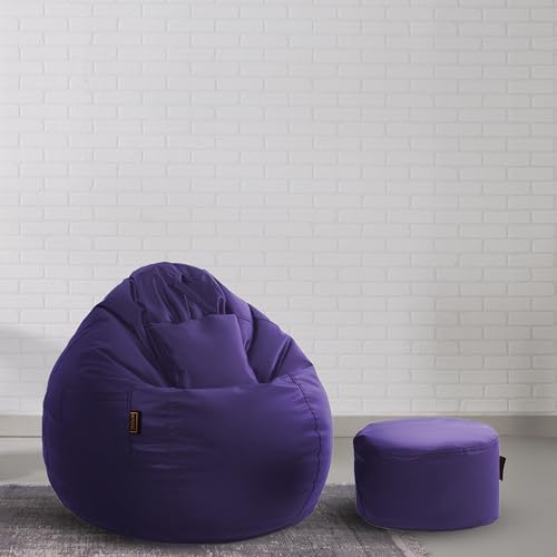 Image of Seventh Heaven 3XL Bean Bag Cover with Footrest and Cushion (Without Beans) | Premium Scratch Resistant Leatherette | (Leatherette Fabric - Purple)