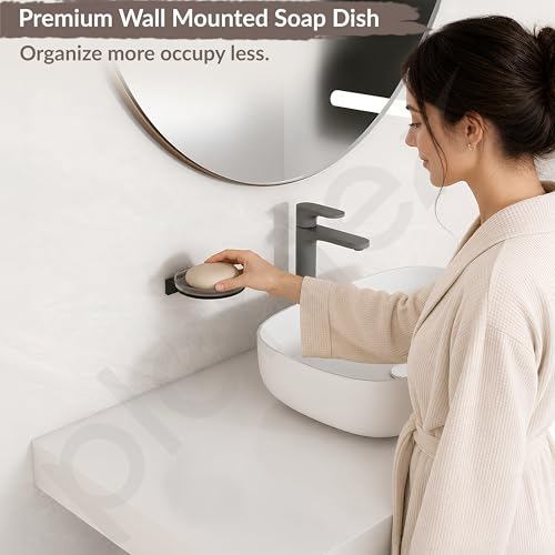 Image of Plantex Single Soap Dish /Stainless Steel Glass Soap Holder /Case /Stand /Soap Bar for Kitchen /Bathroom Accessories - Pack of 1 (Black)