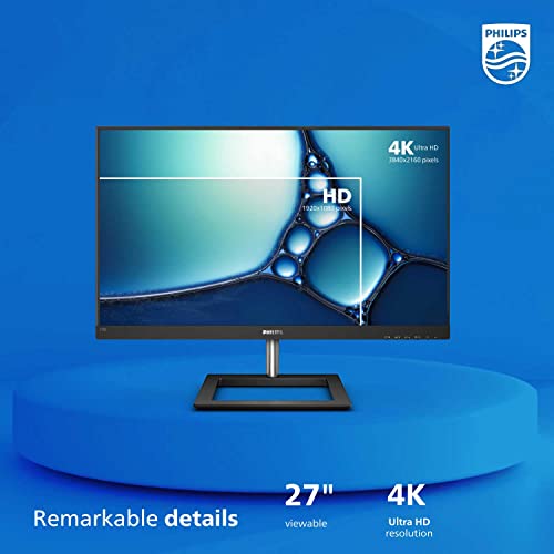 Philips 278E1A 27" Frameless Monitor, 4K Uhd Ips, 109% Srgb, Speakers, Vesa, 4Yr Advance Replacement Warranty #TOP1