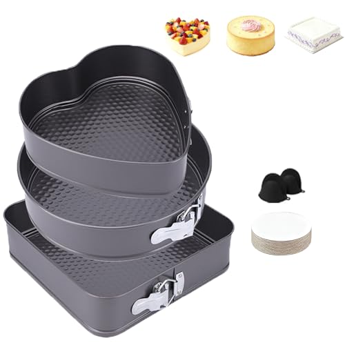 Consejos para Comprar L molde los mejores 5. 46 Juego de 3 Moldes para Pasteles Desmontables,Redondo, Corazón, Cuadrado,con 2 Guantes de Silicona Aislantes del calor,10 Platos Desechables Redondos de Cartón,Tamaños 20,22y 24...