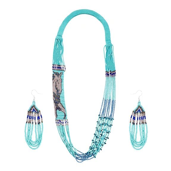 Handcrafted Nature & Wildlife Seed Bead Necklace & Earring Set | Tribal Boho Long Beaded Jewellery | Ethnic Statement Necklace for Women | Navratri Diwali Gift-image-39