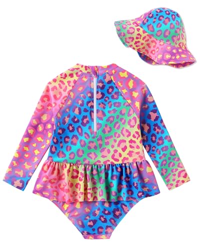 Image of Redair Toddler Girls One Piece Swimsuit Long Sleeve Bathing Suit with Hat UPF 50+ Sun Protection 1-5T