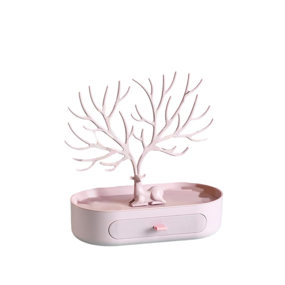 CTRLZS Antlers Jewelry Display Stand with Drawers,Necklace Earring Jewelry Organizer Display Stand,Deer Jewelry Rack,Pink Easy to Use