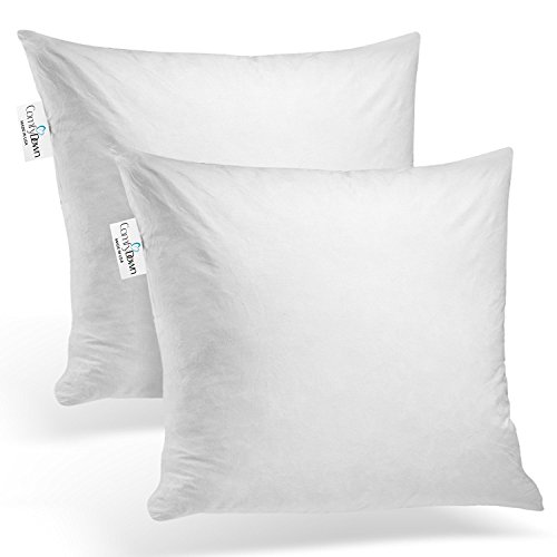 Image of ComfyDown 14x14 Throw Pillow Inserts (Set of 2), Down & Feather Fill, 100% Cotton Cover, Made in USA - Premium Soft Decorative Pillow Forms Sham Stuffers for Bed, Sofa & Couch