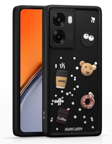 Image of Bintage Cute Fun Taddy Cartoon 3D Ball Bear Milk Cake Coffee Silicon Case Full Body & Camera Protection Back Cover Compatible for Mi REDMI 15A 5G - Black