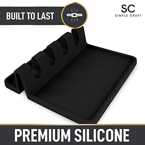 Simple Craft Silicone Utensil Rest With Drip Pad For Multiple Utensils - Heat-Resistant, Spoon Rest & Spoon Holder For Stove Top, Kitchen Utensil Holder For Spoons, Ladles, Tongs (Black) #TOP1