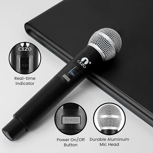 Image of CEZO Wireless Microphone Dual UHF Dynamic Handheld Wireless Microphone System for iPhone, Computer, Karaoke, Conference, DJ, Vocal Recording, Singing, Church, on Stage Performance, Party Events