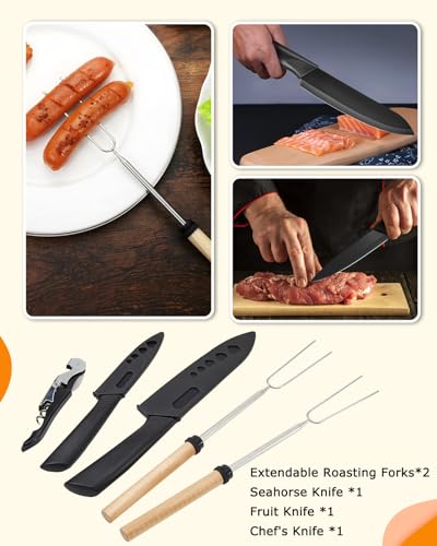 Hozzen Camping Cooking Utensil Set - Car Camping Essentials Cooking Gear for Outdoor Kitchen Grilling, Stainless Steel & Silicone Ideal Gift for RV Tent Camper, Picnics, BBQs - Image 3