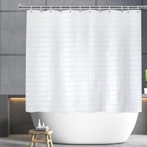 YISURE Kürzere Höhe 150cm Duschvorhang, Weißes Geometrisches Muster Kurzer Duschvorhang mit Metall-Ösen Schimmelresistent Wasserdicht, Breite 180 x Höhe 150cm