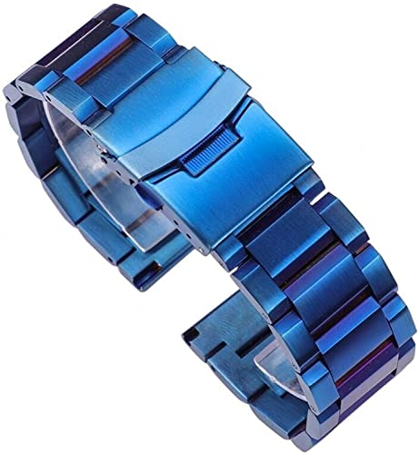 Bracelet de montre acier bleu ajustable et robuste de 18mm à 24mm avec maillons