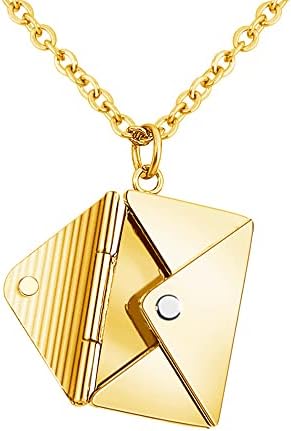 AGISLONE Personalized Envelope Locket Necklace for Women Customized Message Name Date Phrase Love Letter Necklace for Wife Mom Girlfriend BFF Couples (05 gold, Double-sided lettering)