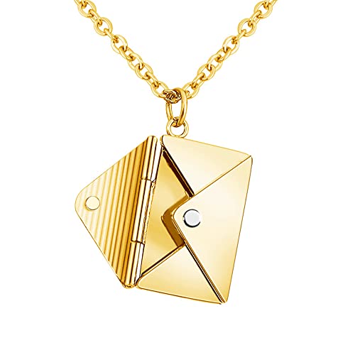 Agislone Personalized Envelope Locket Necklace For Women Customized Message Name Date Phrase Love Letter Necklace For Wife Mom Girlfriend Bff Couples (05 Gold, Double-Sided Lettering) #TOP2