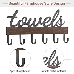 Dahey Towel Rack with 6 Hooks, Towel Holder Wall Mount Bathroom Organizer Rustic Farmhouse Home Decor Towel Hanger Storage Hooks for Towel, Robe, Bag, Black Dahey Towel Rack with 6 Hooks Towel Holder Wall Mount Bathroom Organizer Rustic Farmhouse Home Decor Towel Hanger Storage Hooks for Towel Robe Bag Black