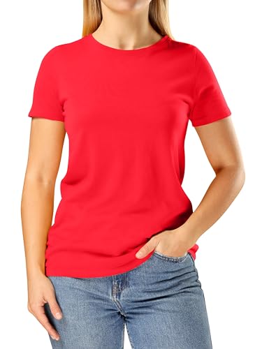 Image of Looks Divine Gift Women's T-Shirts Crew Neck Short Sleeve Ladies Cotton T-Shirt for Women UK (UK, Alpha, S, Regular, Regular, Red)