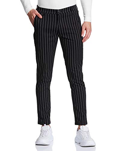 The Indian Garage Co Men Slim Fit Vertical Striped Mid-Rise Chinos Black