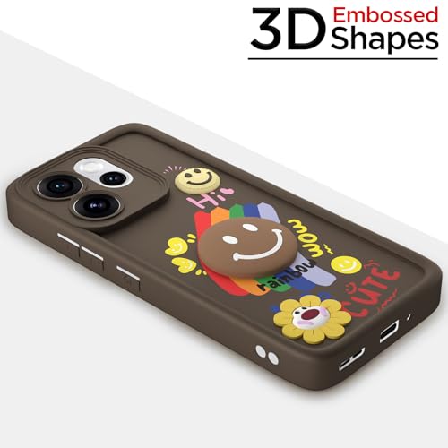 Image of Pikkme Back Cover for Oppo Reno 15 Pro Mini 5G | Soft Silicone| Cute Rainbow Smile & 3D Cartoon Flower Design | Shockproof Raised Camera Protection Bumper Case (Brown)