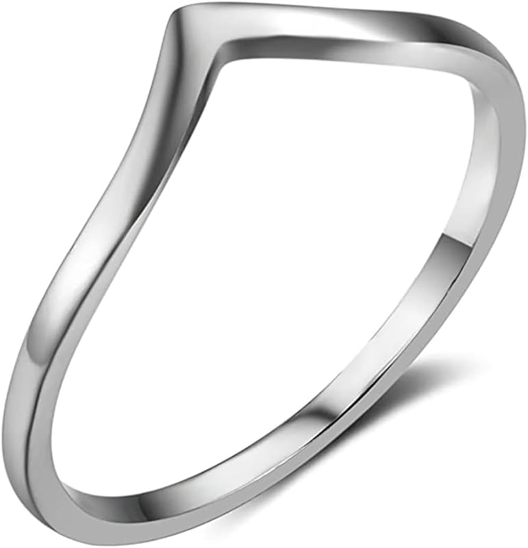 CCBFY Stainless Steel V Shaped Wedding Band Engagement Promise Ring for Women Pointed Chevron Classical Simple Plain Statement Ring