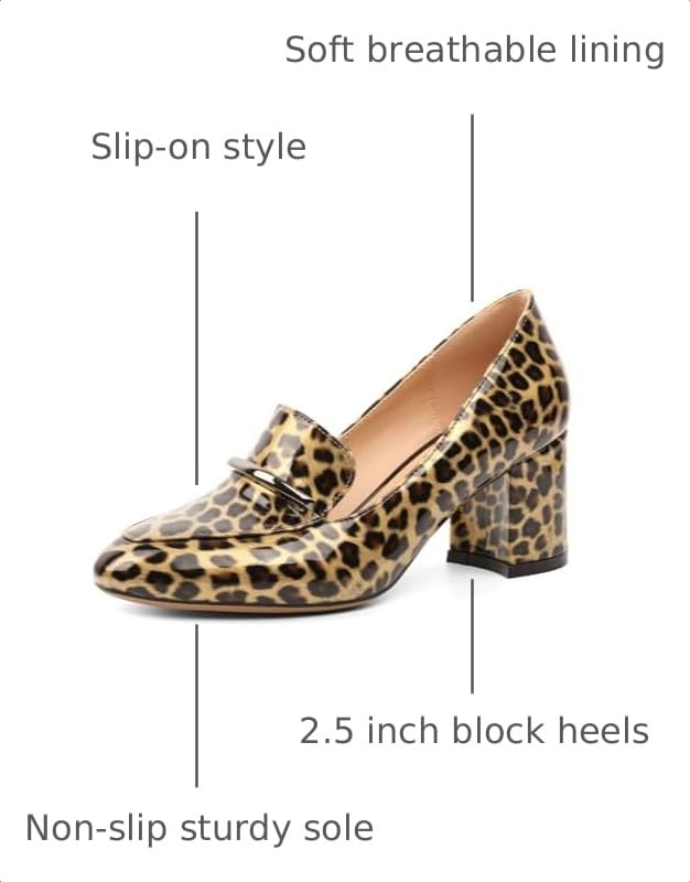 Image of Eldof Women's Pumps Block Heel Round Toe Slip On Chunky Loafer Heel Dress Shoes Pumps for Women 2.5 Inches